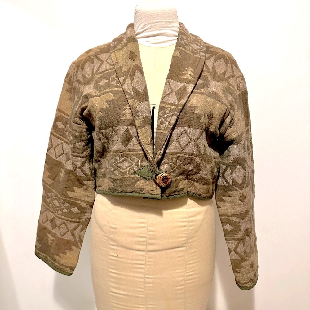 Vintage FLASHBACK Tribal Aztec Brown cropped jacket M L